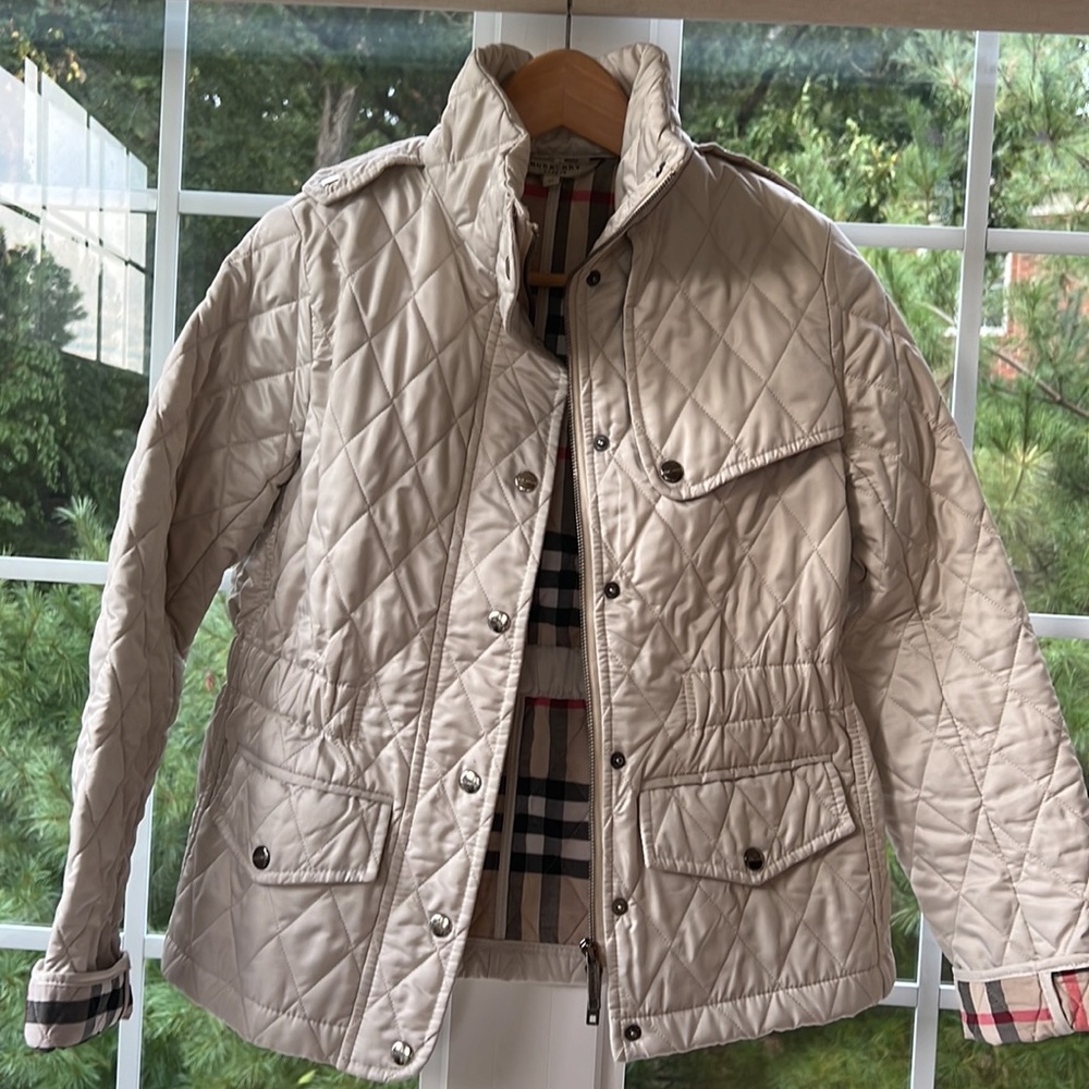 Burberry Beige Quilted Varsity Jacket with Classic Check Lining